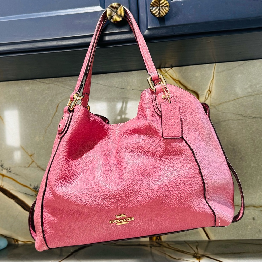 Coach Polished Pebble Lthr Edie bag WITH matching Coach wallet.